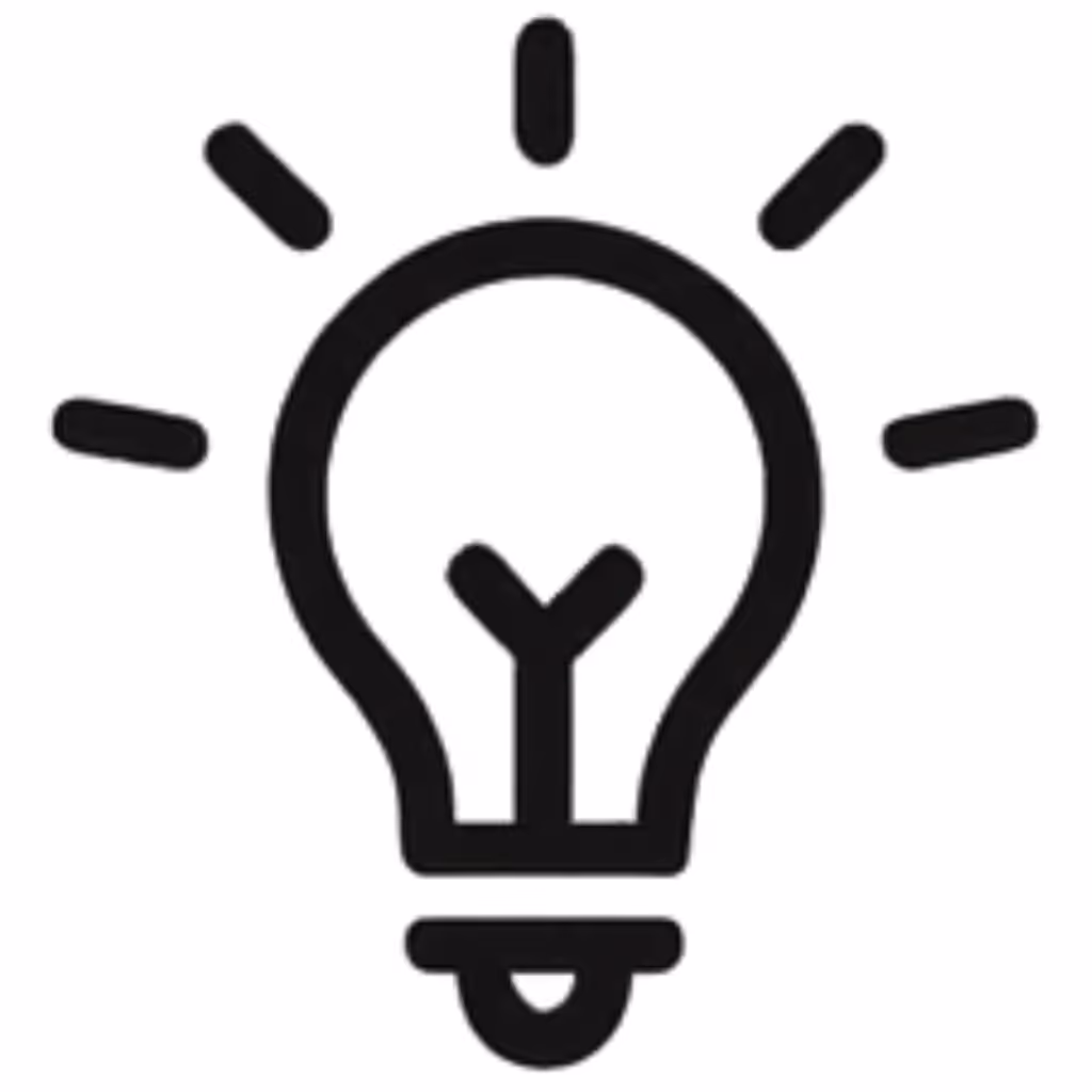 Icon of lightbulb with rays – Depicts delivering practical, no-fluff solutions.