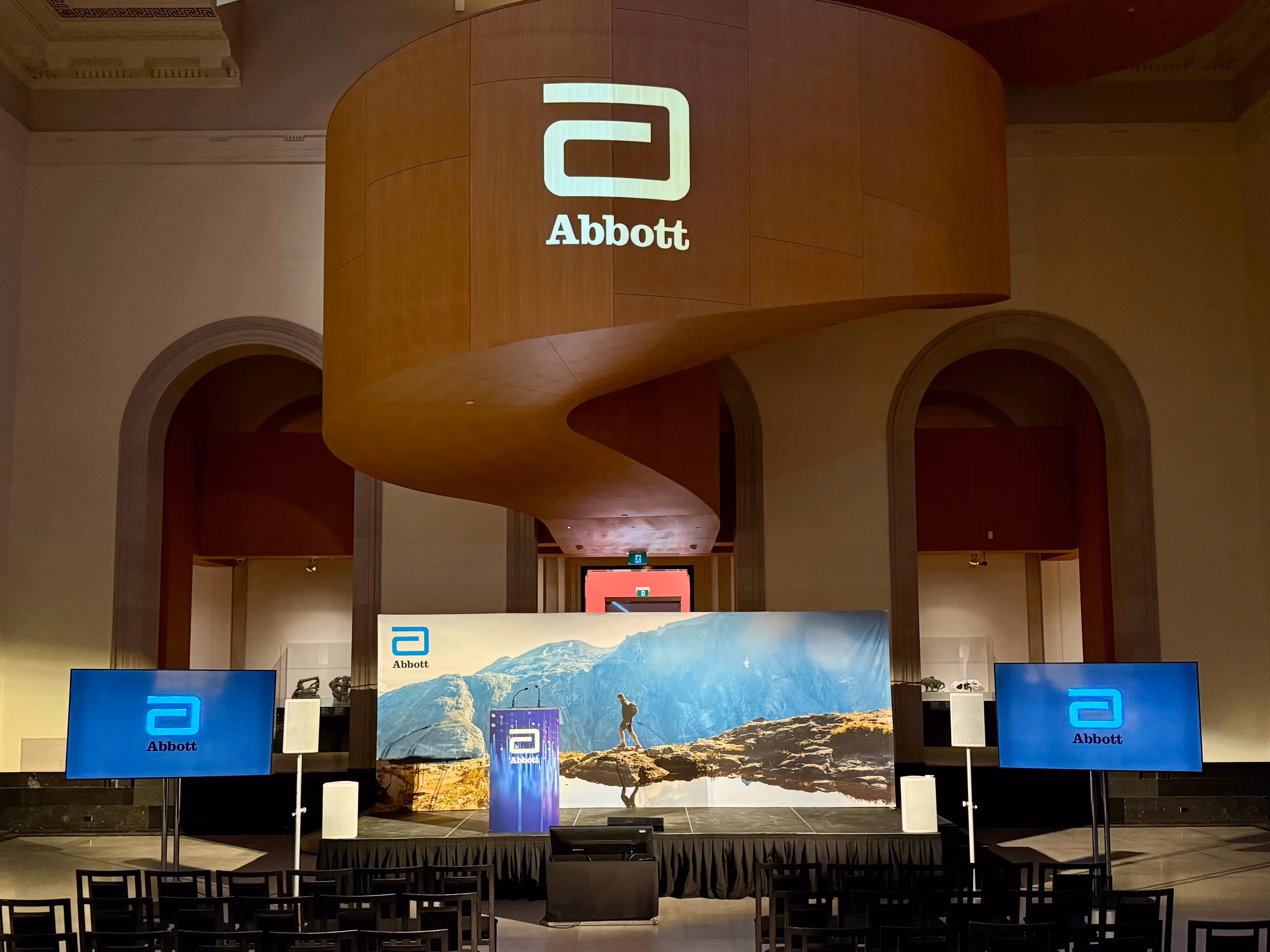 Custom media wall graphics produced for Abbott Laboratories event signage