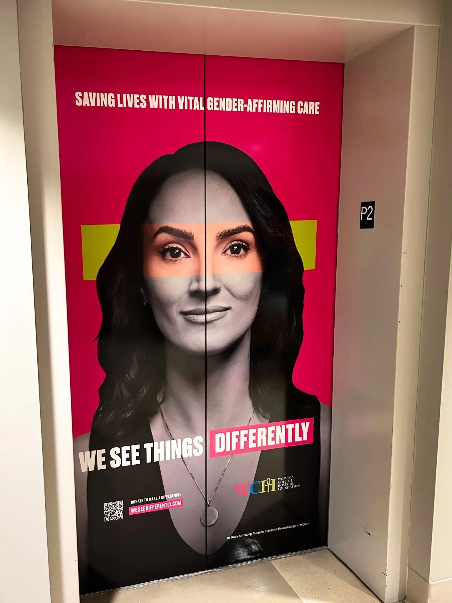 Durable vinyl elevator wraps designed to enhance hospital branding