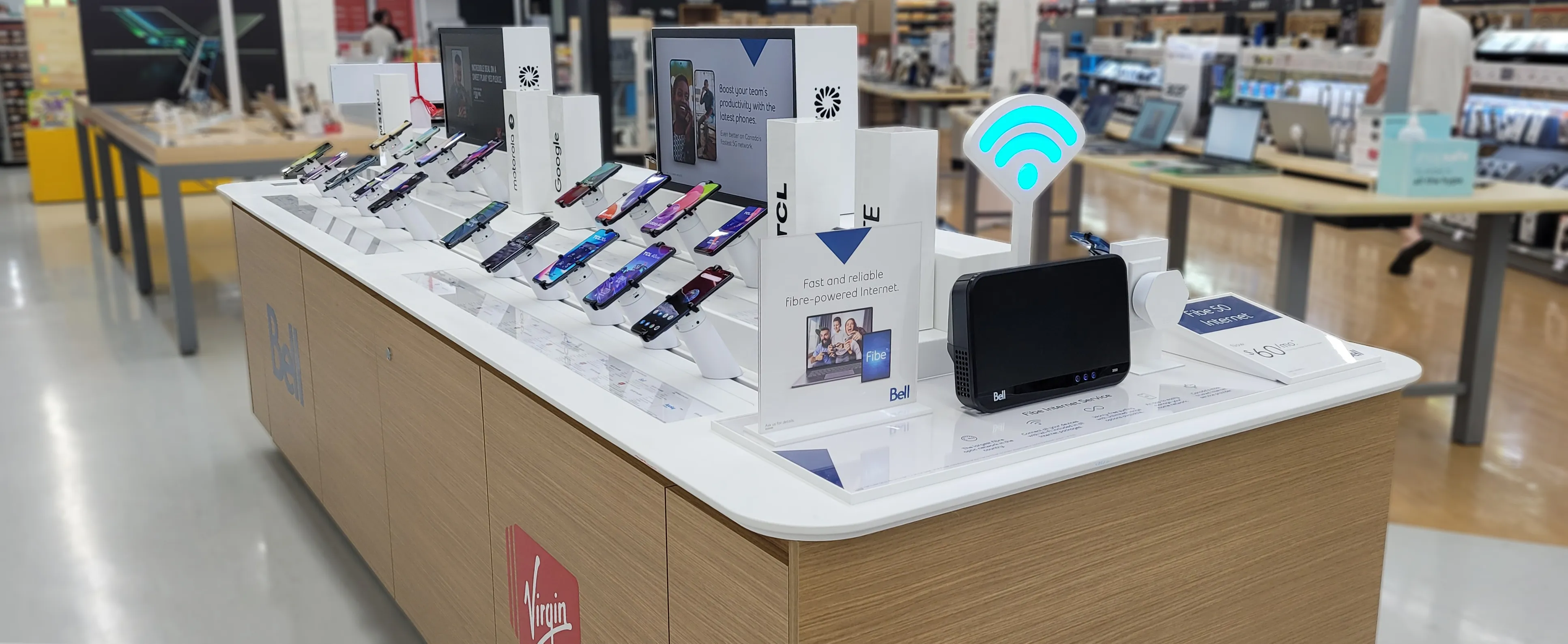 Bell branded retail fixtures at Staples