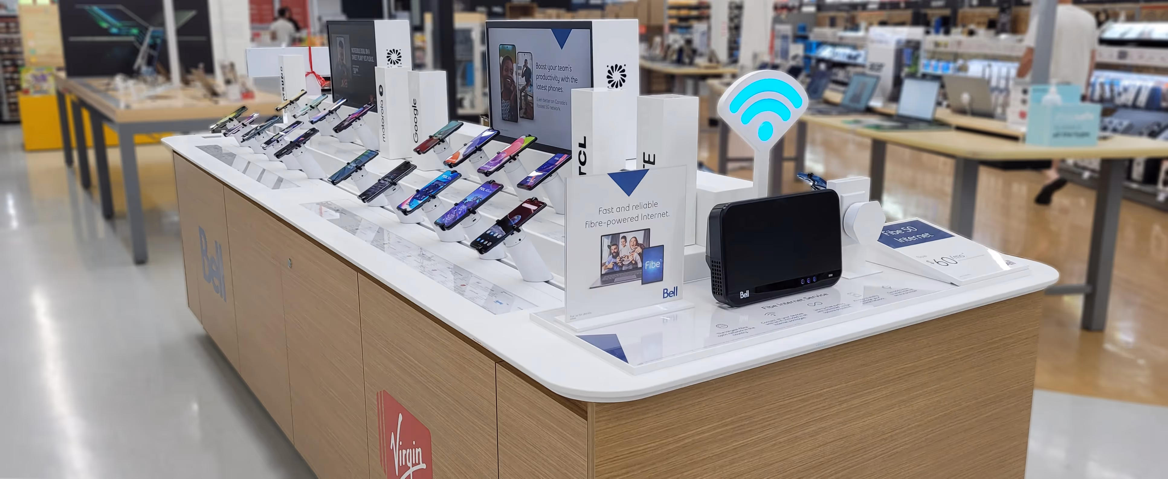 Bell branded retail fixtures at Staples