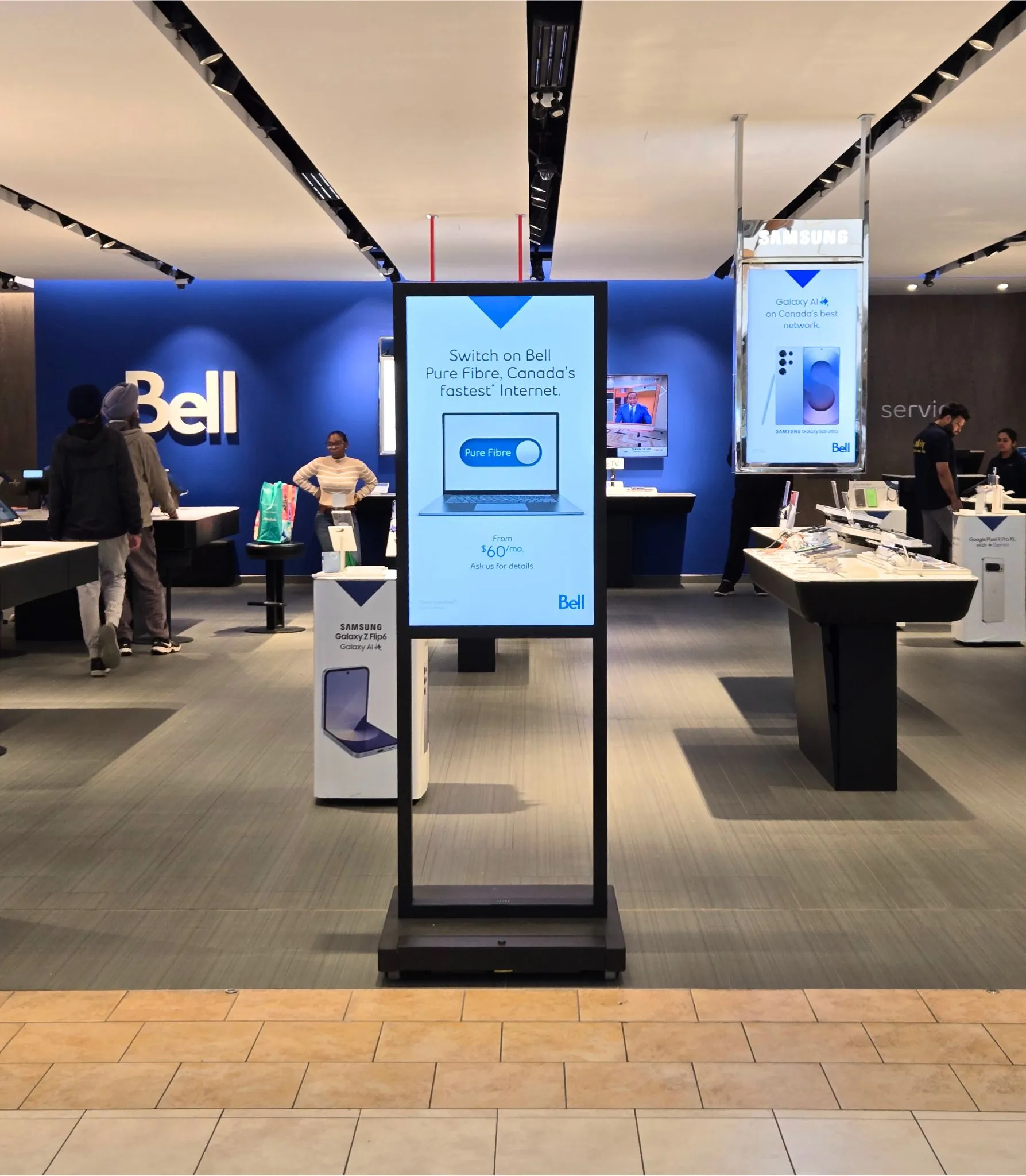 Freestanding Bell battery-powered LCD digital signage at Bramalea City Centre Brampton 2025.