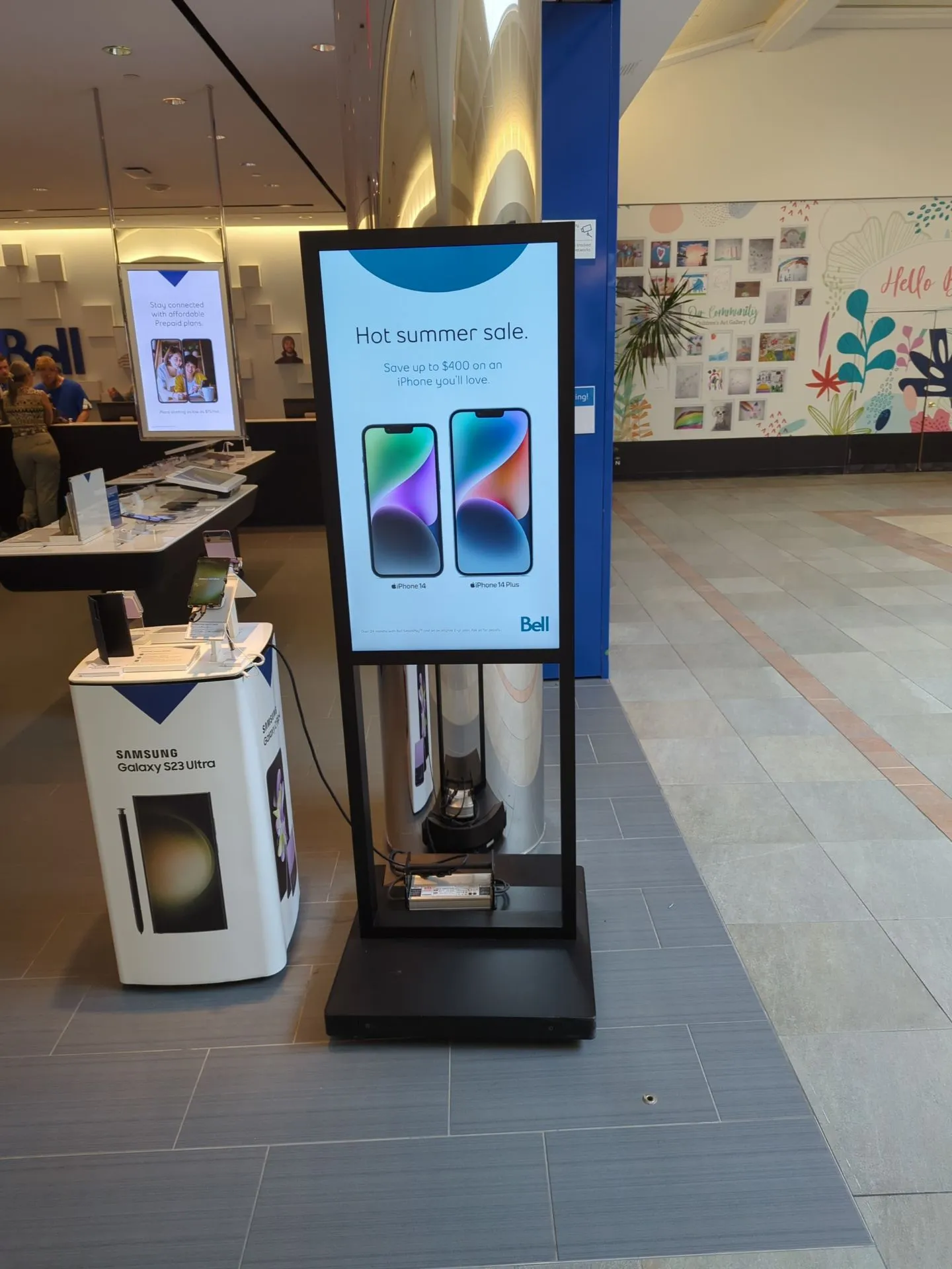 Bell battery-powered LCD digital display installed at Georgian Mall in 2023.