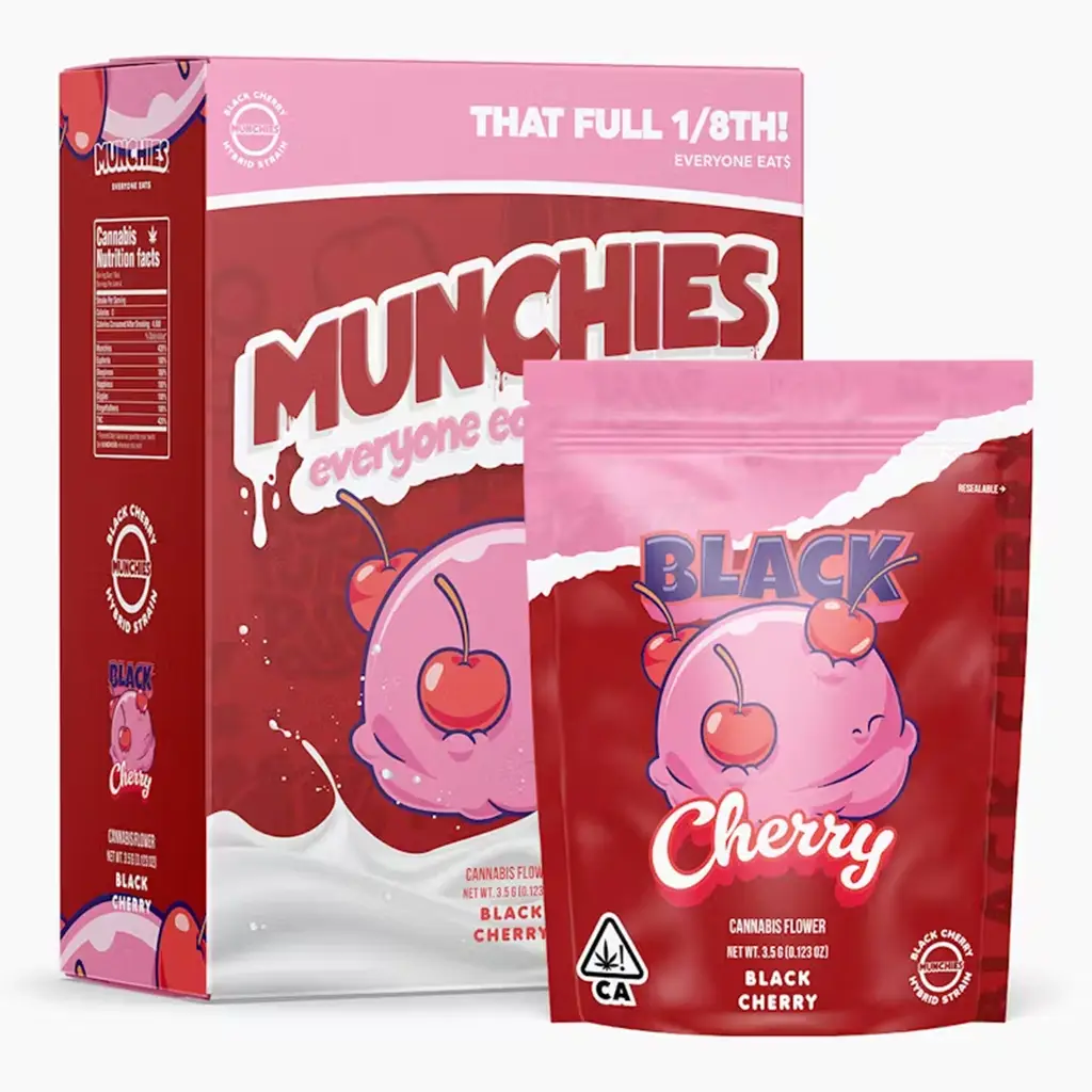 Pack of assorted cherry-flavored cannabis gummies in resealable bag.