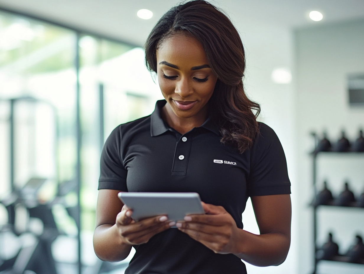 Gym employee working on a tablet