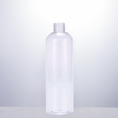 Clear PET bullet cosmo round 300mL plastic bottle with 24mm neck finish