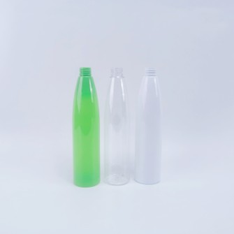 Clear PET cylindrical 445mL plastic bottle with 24mm neck finish