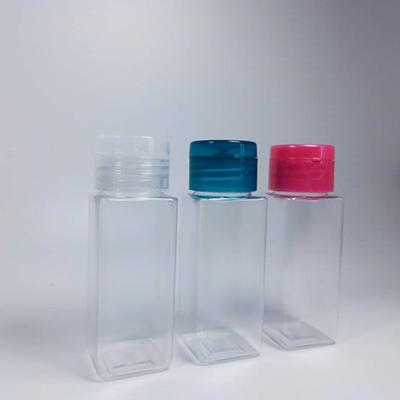 Clear PET square 100mL plastic bottle with 32mm neck finish