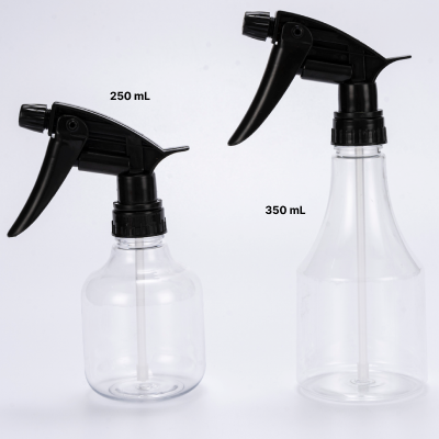 Clear PET trigger spray bottle 350mL with 24mm neck finish