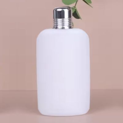 White HDPE oblong 350mL plastic bottle with 24mm neck finish