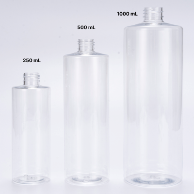 Clear PET flat shoulder 500mL plastic bottle with 24mm neck finish