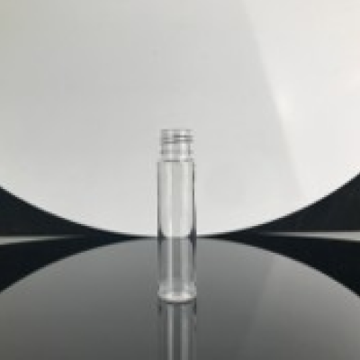 Clear PET flat shoulder 10mL sample bottle with 16mm neck finish