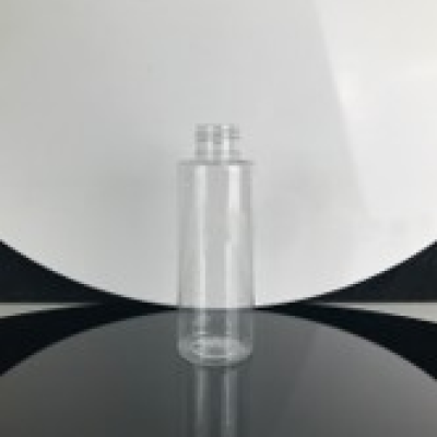 Clear PET flat shoulder 130mL plastic bottle with 24mm neck finish