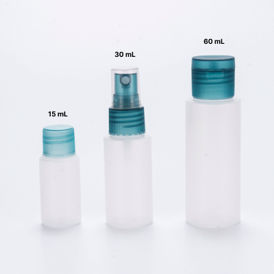 Flat shoulder 15mL PE sample bottle with 18mm neck finish