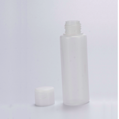 Flat shoulder 90mL PE plastic bottle with 24mm neck finish