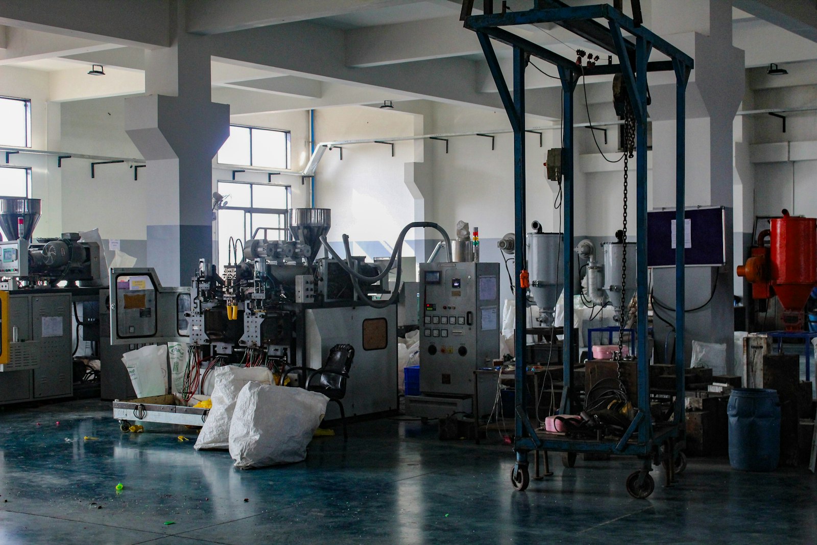 Industrial factory interior with production machinery