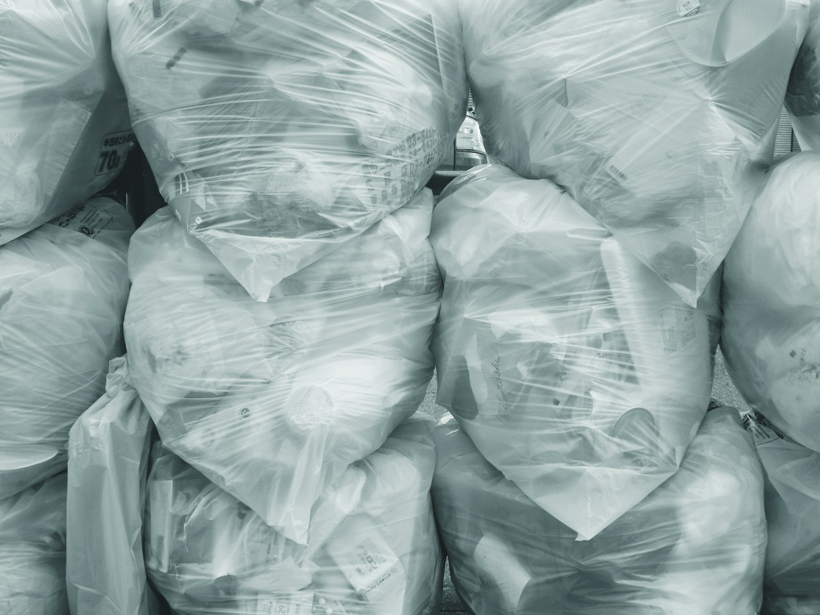 White and green plastic bags