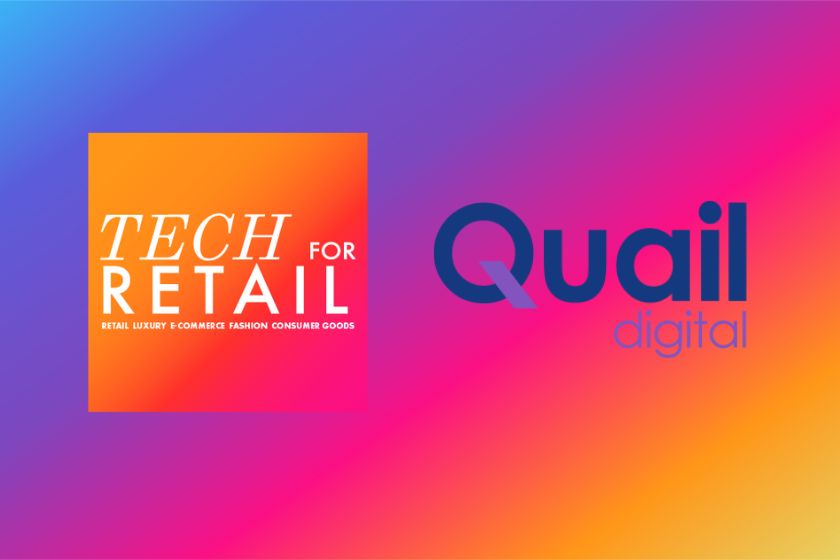 Tech For Retail and Quail Digital Logos on a rainbow coloured background