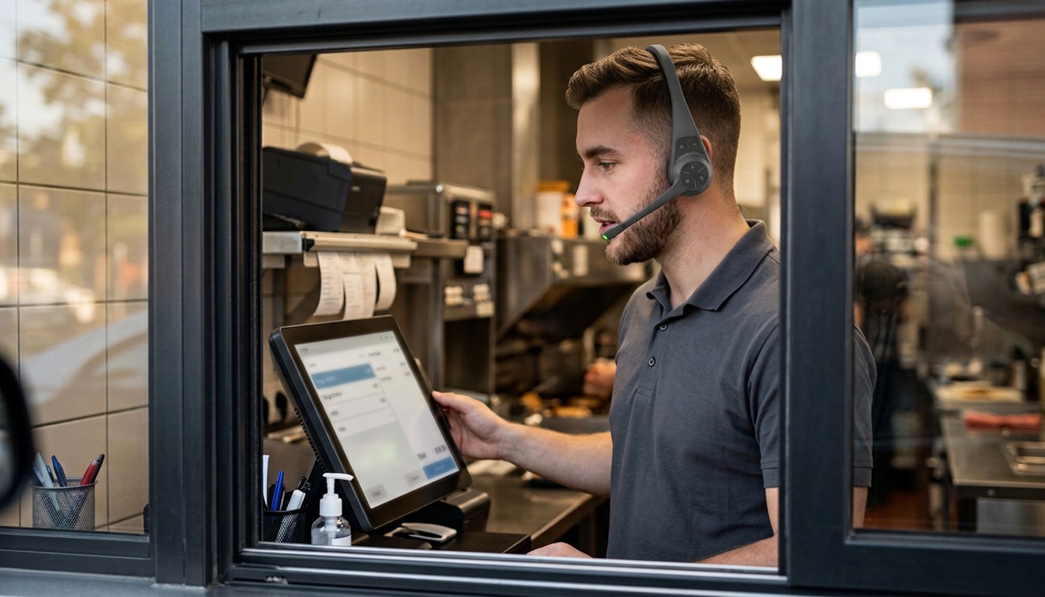 Staff using AOT and AI integrated Pro9 Quail Digital QSR Headsets