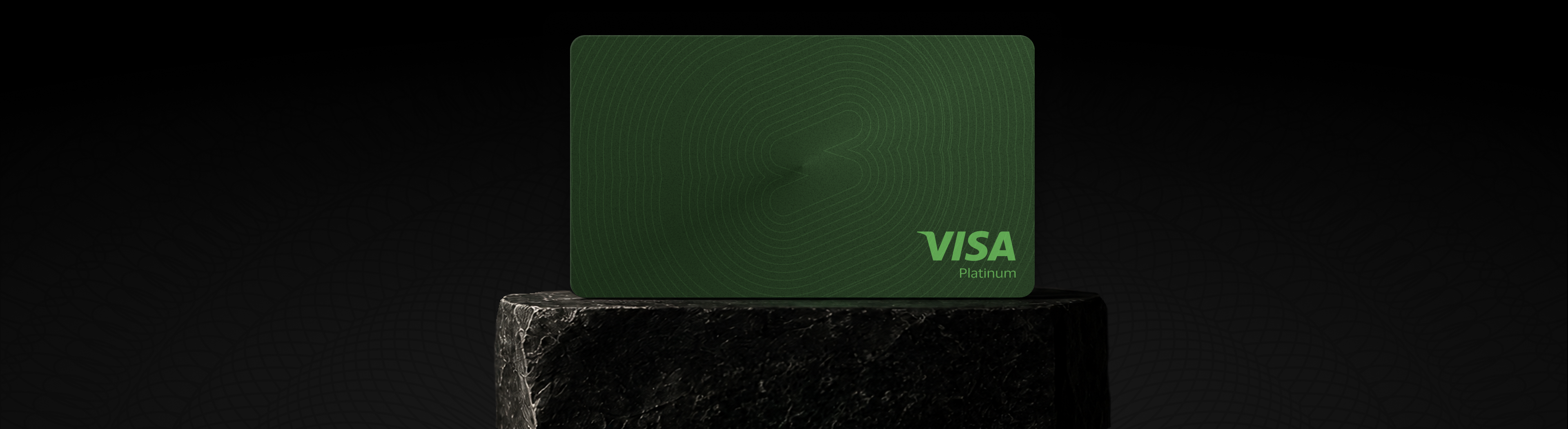 Solid green Visa card on a sculptural plinth
