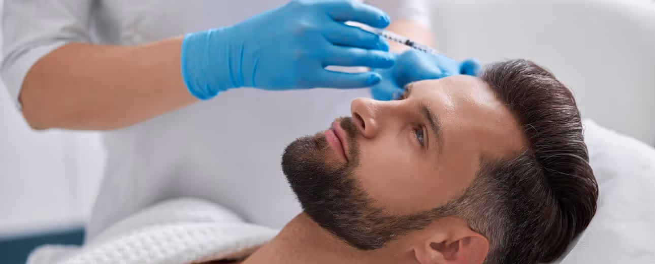 Man receiving PRP injection for hair restoration at Gameday Men’s Health clinic, a non-surgical treatment for male hair loss.