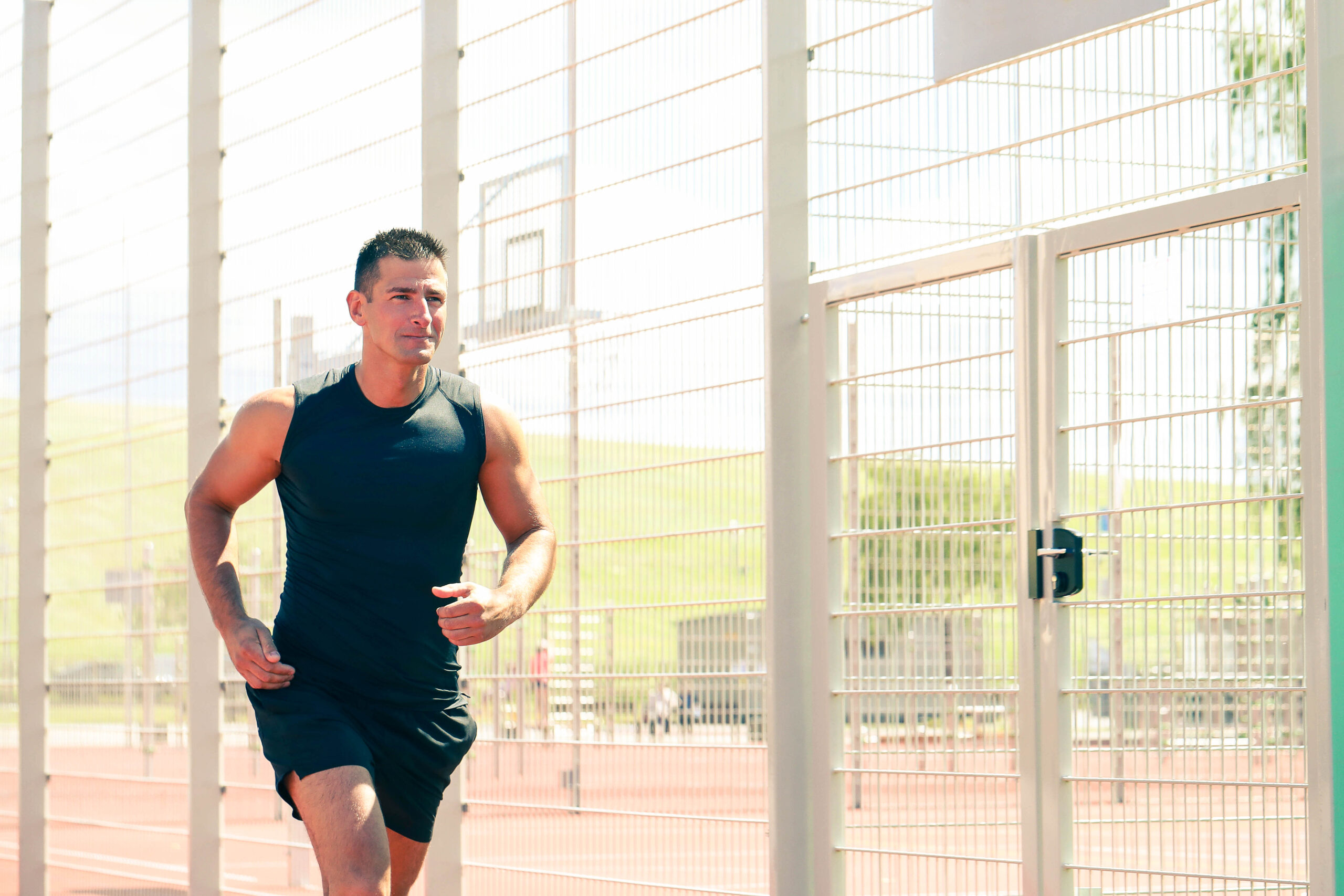 Sport outdoor. Man exercise on the street