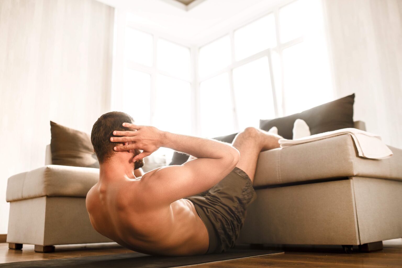 Man exercising at home to support testosterone levels and mental health