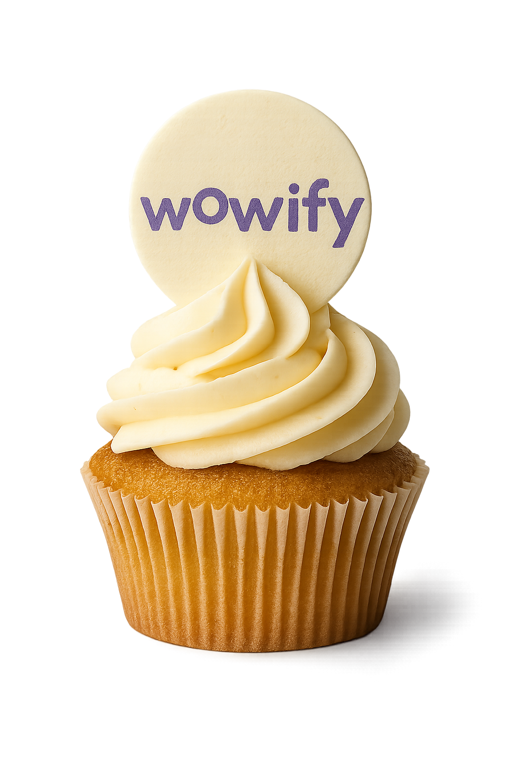 A cupcake with Wowify edible branding decoration