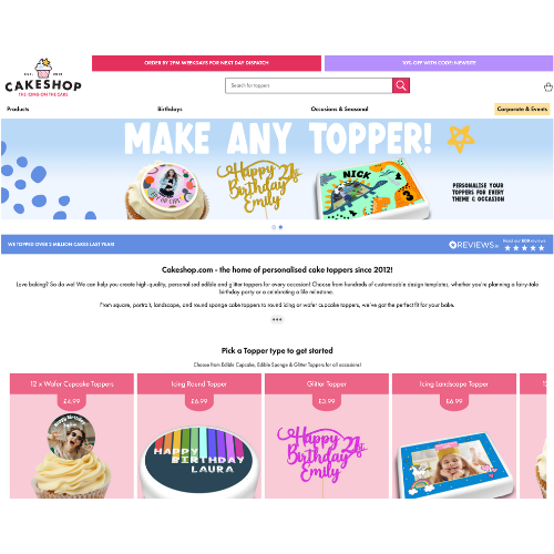 A screenshot of our brand new Cakeshop website