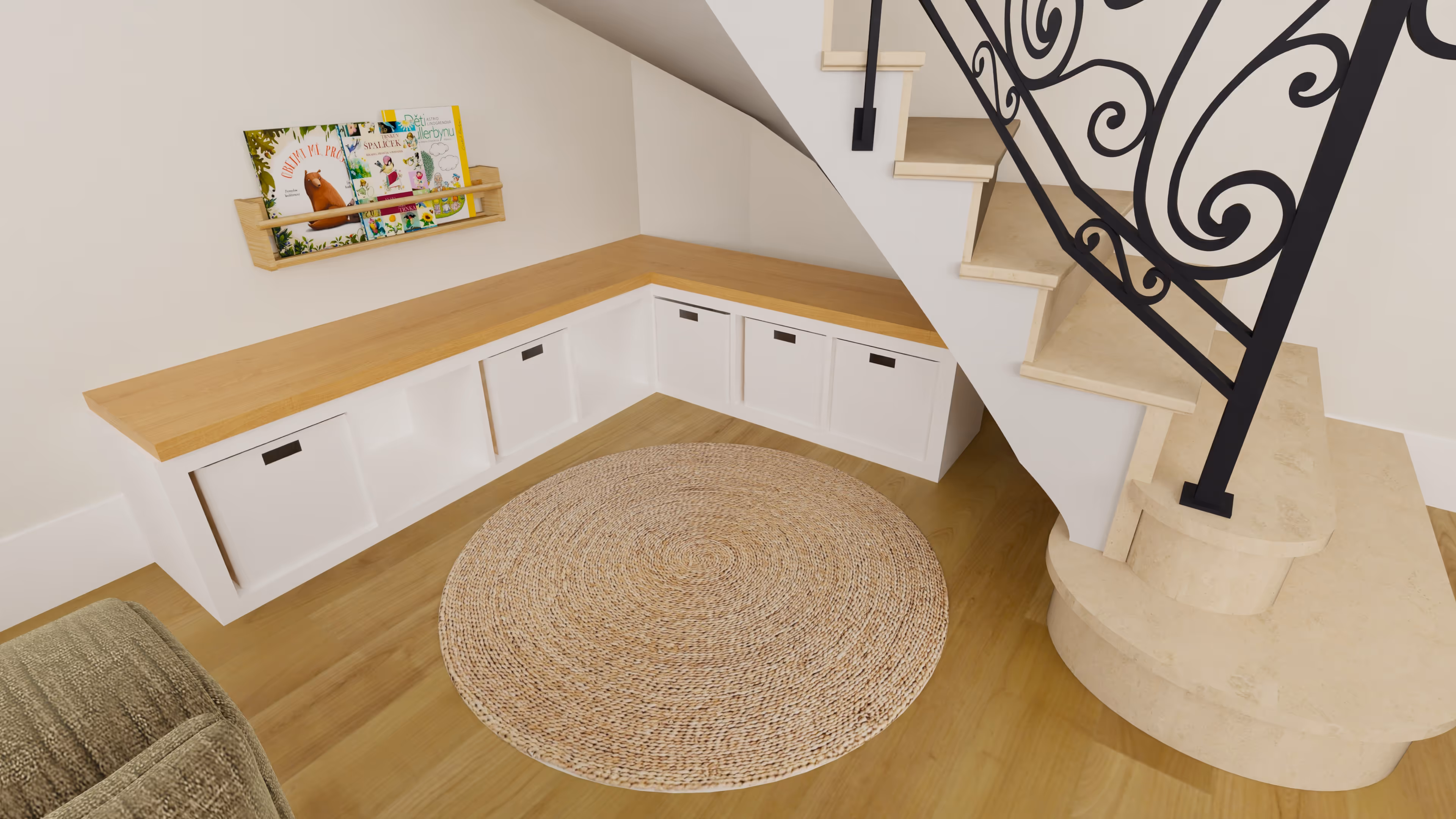 Sunlit dining area with a wooden table, six chairs, potted plants, and glass ceiling overlooking a green garden.