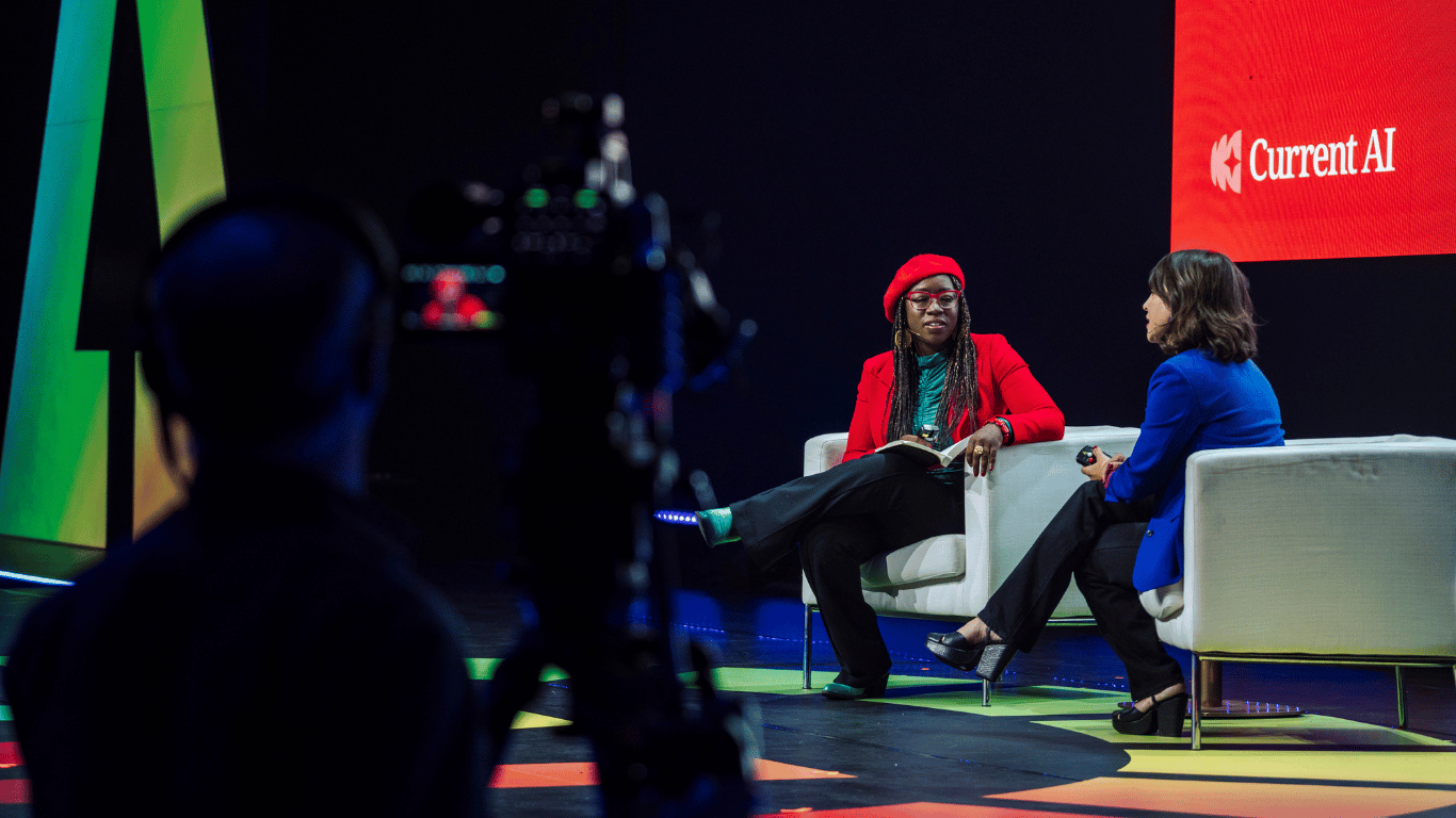 Ayah and Joy in conversation on stage