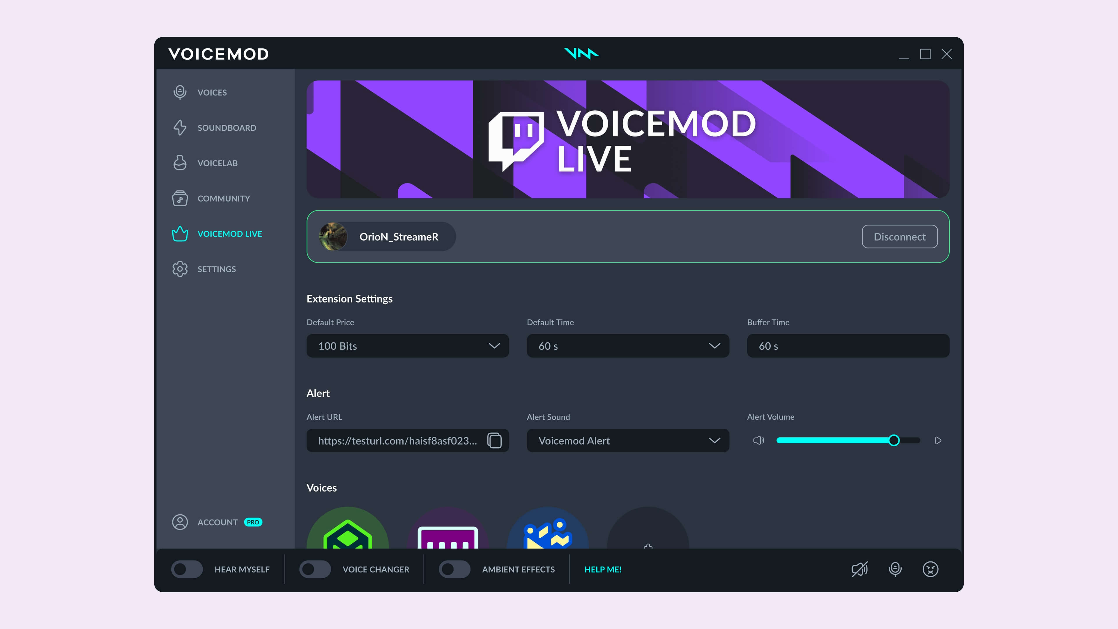 Voicemod Live Streamer user interface