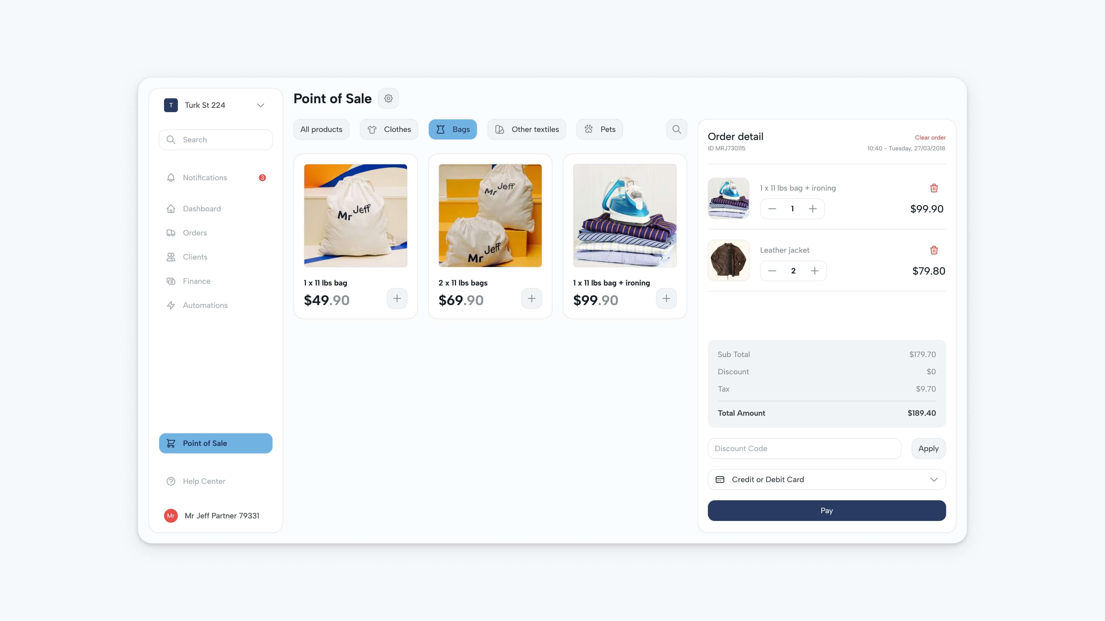 Jeff POS user interface