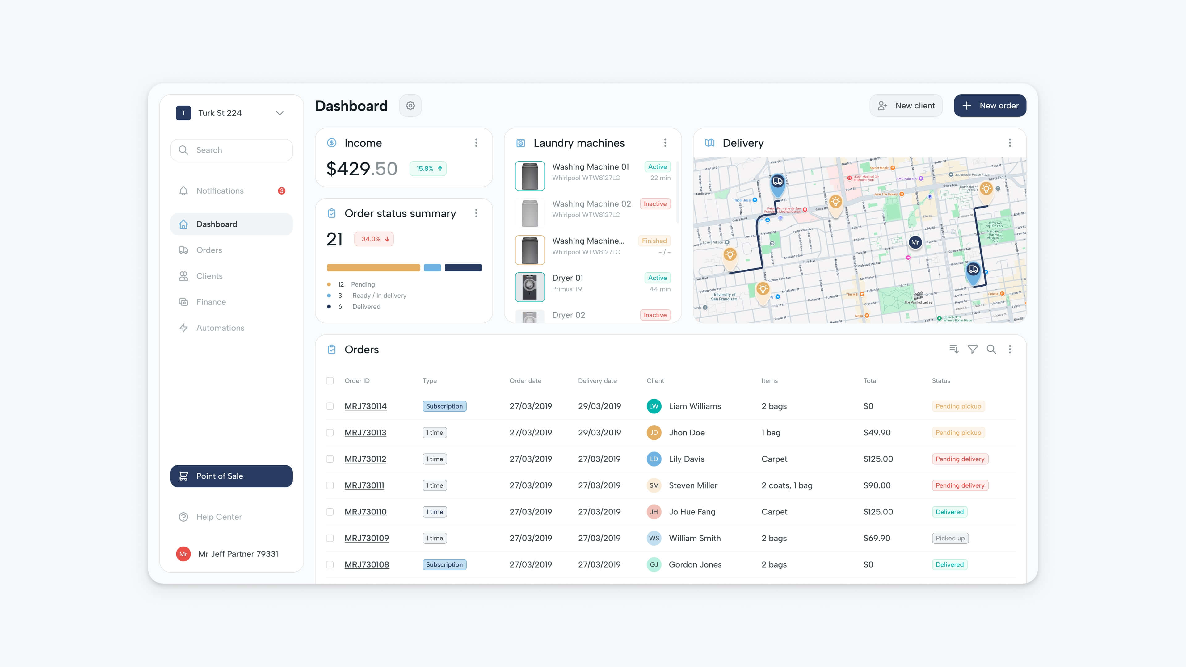 jeff dashboard user interface