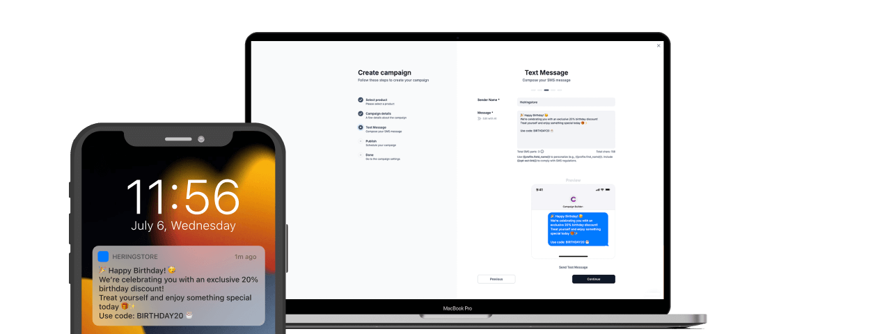 SMS marketing dashboard showing campaign messages and performance