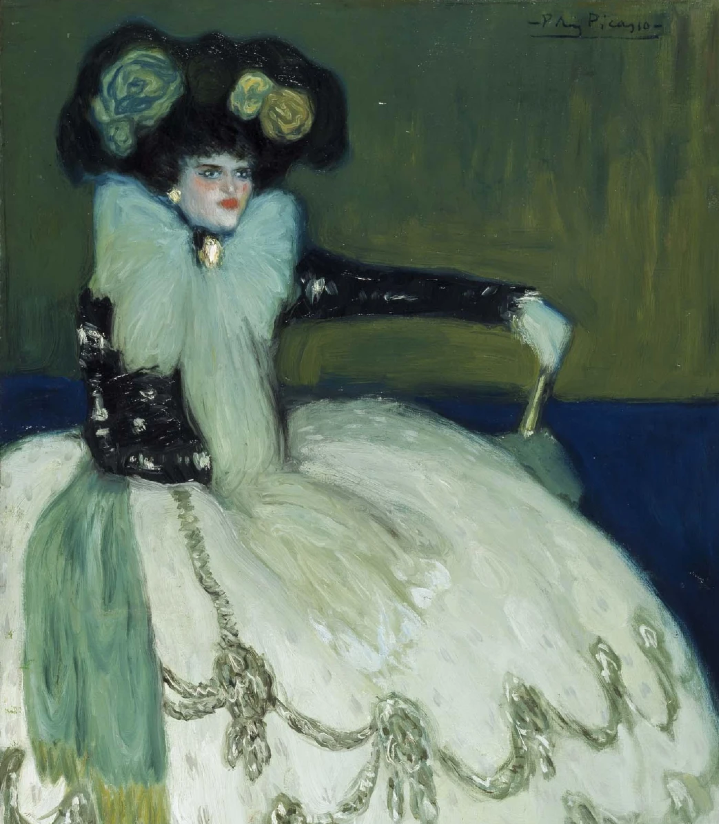 Top paintings by pablo picasso at the reina sofia Woman dressed in blue (1901) by Pablo Picasso