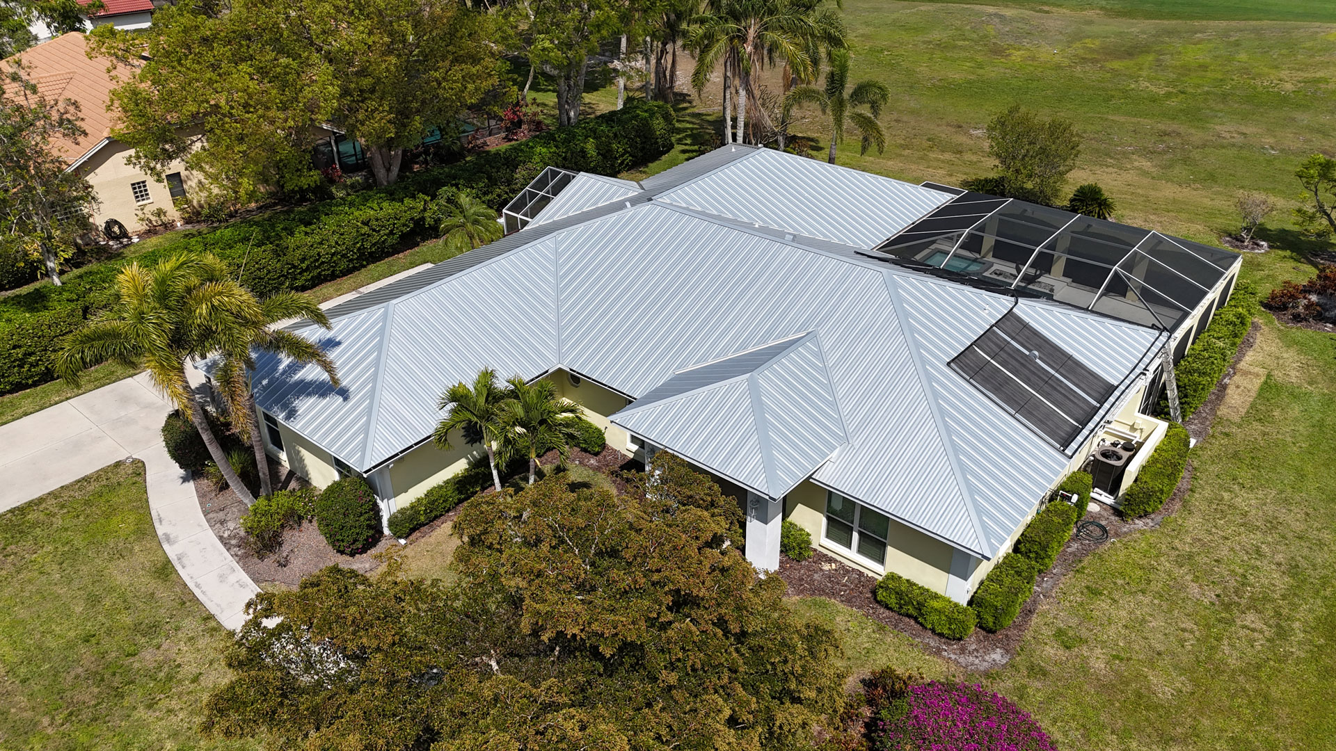 view of residential roof from above