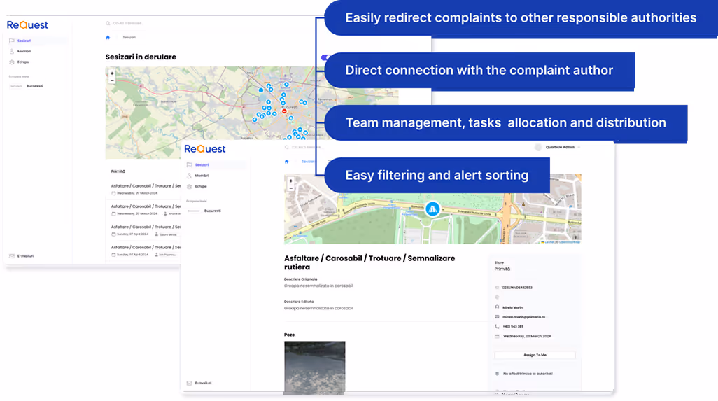 Screenshots of the ReQuest by Quarticle admin panel showing admin-level features 