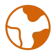 Orange circular icon resembling a stylized globe with three landmass shapes inside.