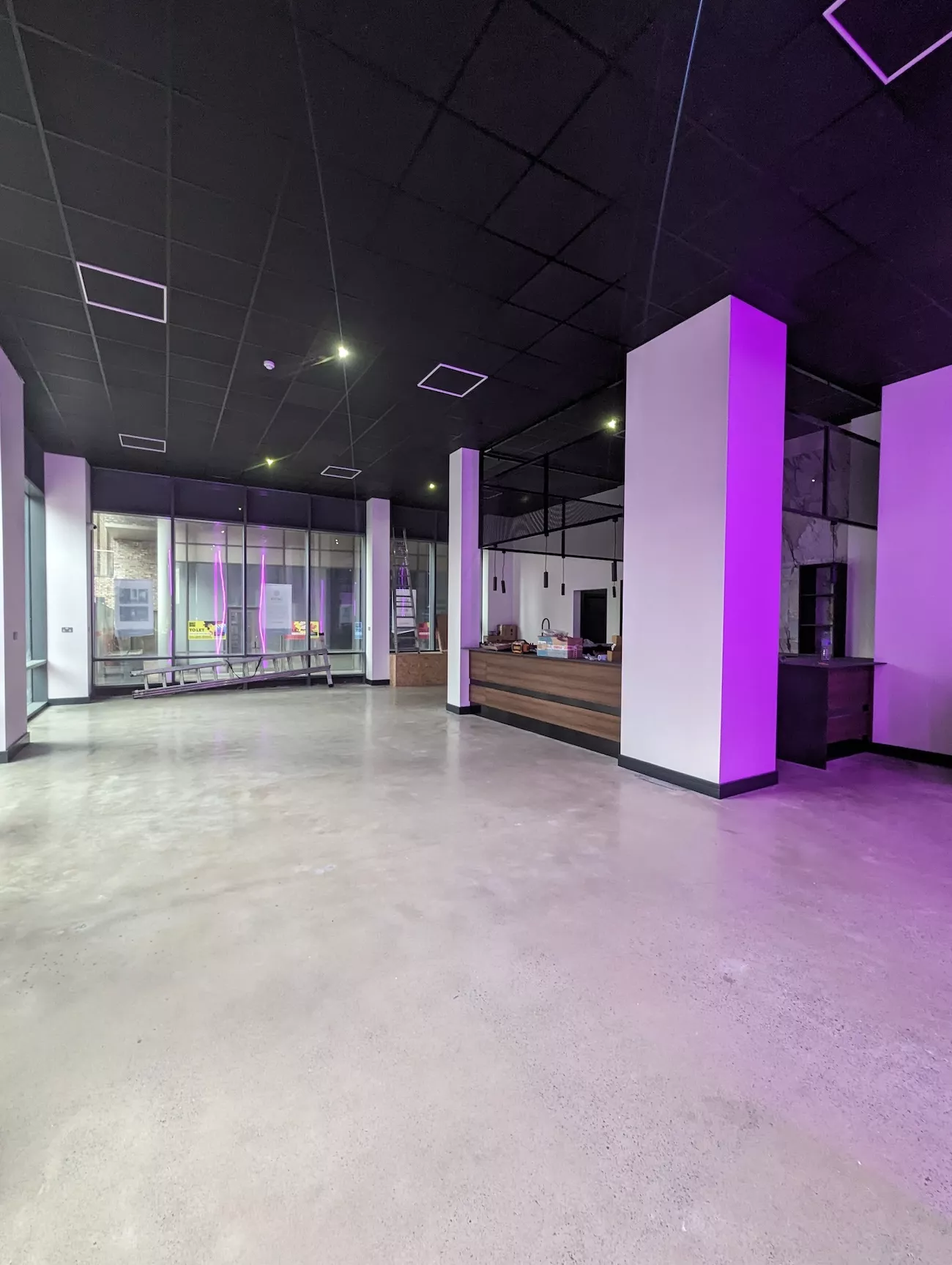 Polished concrete flooring in a retail space.