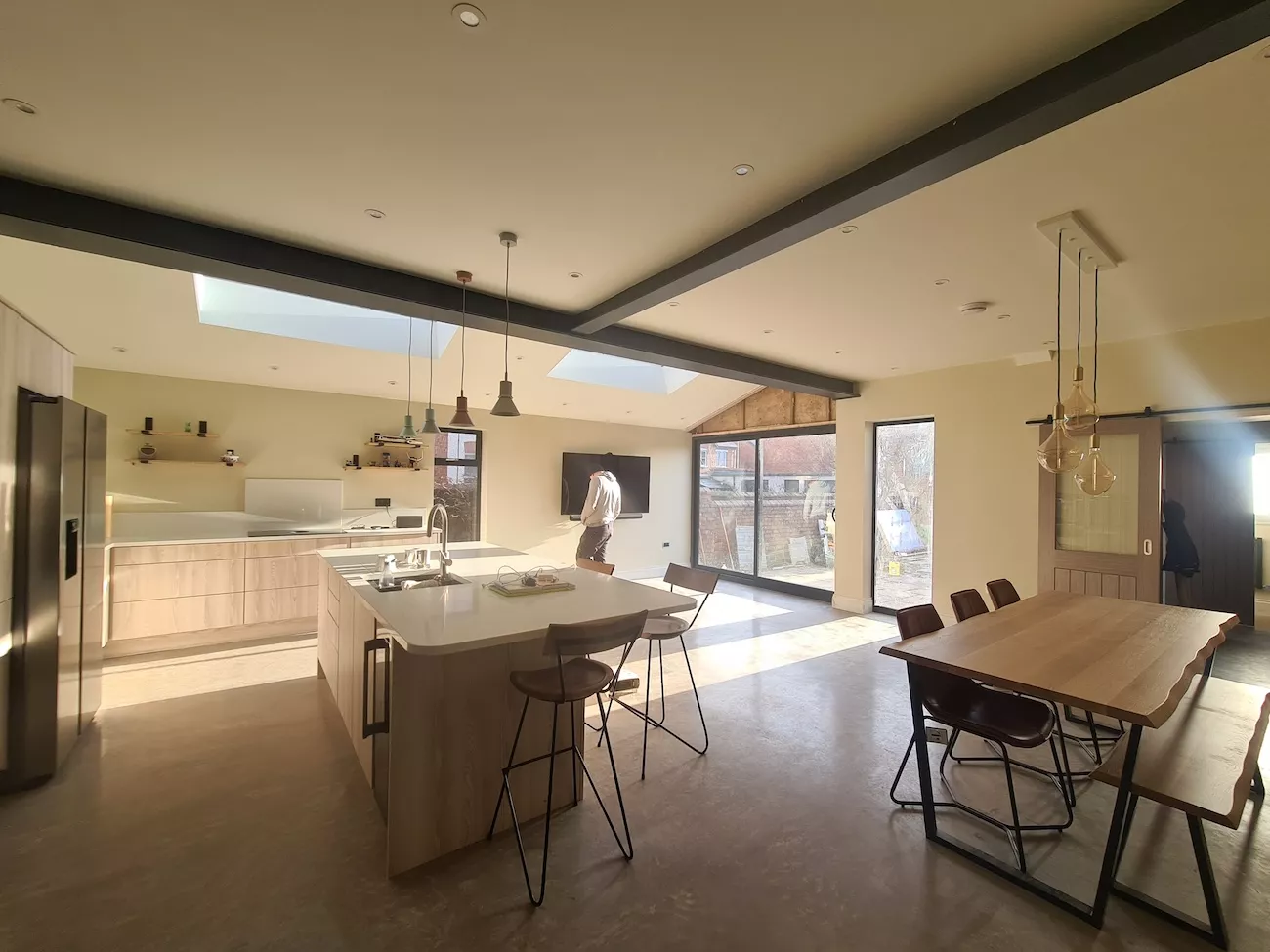 Newly installed polished concrete kitchen floor.