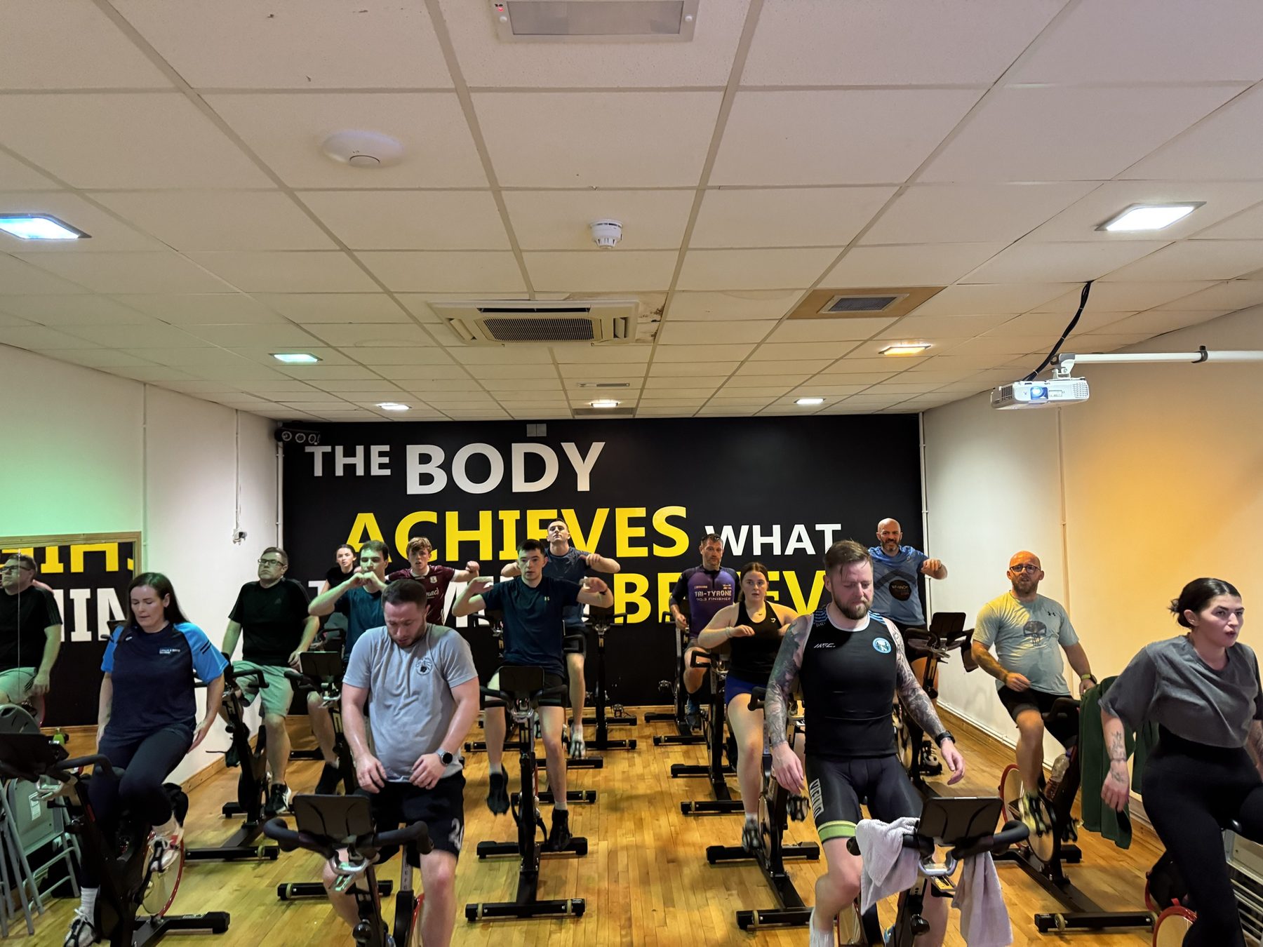 Indoor cycling instructor training class in progress
