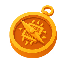 Golden compass with a central microchip design symbolizing technology and navigation.