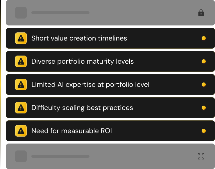 Notification panel highlighting 'Pilot Stagnation' with the message 'ROI not realized' and a yellow alert icon.
