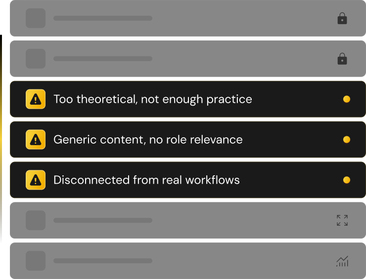 Notification bar with a yellow warning icon and text reading 'Pilot Stagnation' and 'ROI not realized' highlighted in yellow.