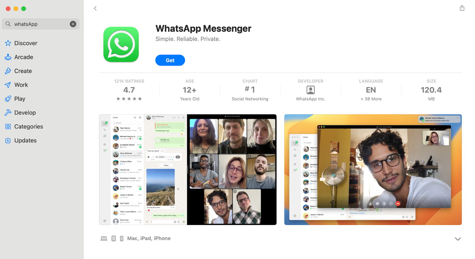 Web app store with WhatsApp installation page
