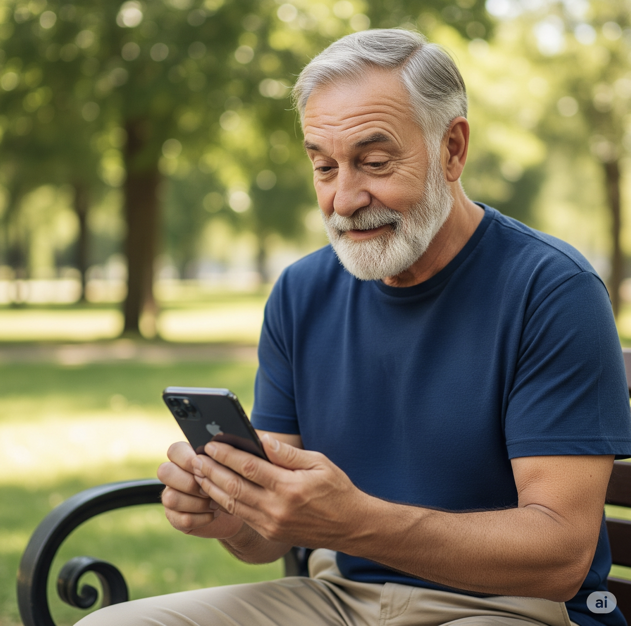 Man in park on iphone