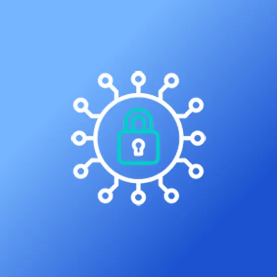 Illustration representing AI that respects privacy with a lock and data protection symbols.