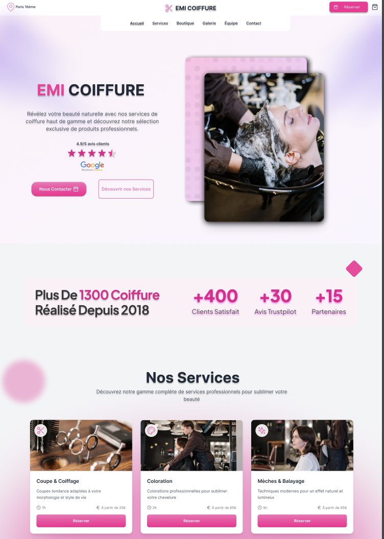 photo d'une maquette web pour un coiffeur