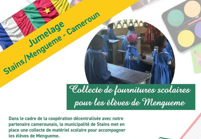 Collecte de fournitures pour les élèves de Mengueme, jumelage Stains-Cameroun